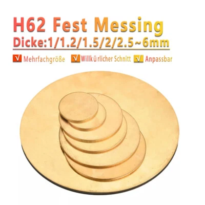 Messing Scheiben Runde Platte Scheiben Stärke 1//1,5/2/2,5/3/4/5/6mm Ø10mm~300mm - Bild 1 von 4