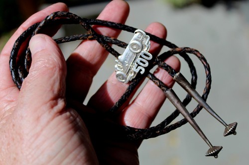 RARE Small Old USA INDY 500 RACE CAR RACING Solid Sterling Silver Bolo Tie - Picture 7 of 7