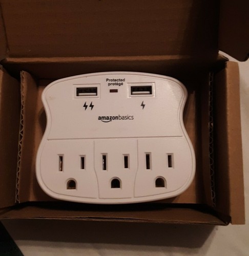 AmazonBasics CU23011-W4PK Protezione da sovratensioni a 3 prese con 2 porte USB - Confezione da 2 - Foto 10 di 10