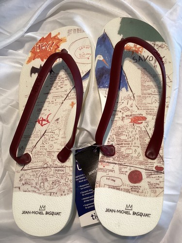 Jean Michel Basquiat Tidal Men’s Flip Flops Sz 9 Savoy Wearable Art Thong Sandal - Picture 1 of 7