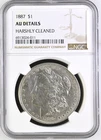 1887 Morgan Silver Dollar  90% Silver NGC AU DETAILS Harshly Cleaned