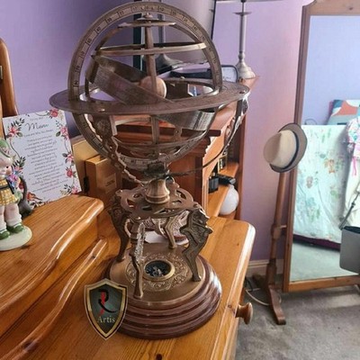 18  Solid Brass Armillary Sphere Vintage Nautical Astrolabe Globe Decor
