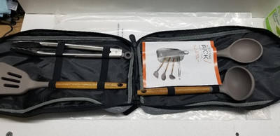 Wolfgang Puck 4 Piece Kitchen Utensil Set With Carry Bag Wood Silicone Heads