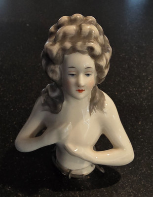 Antique Hand Painted French Style Porcelain Half Doll, Unmarked