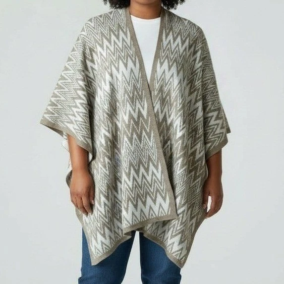 Calvin Klein Cape Women One Size Tan Glitter Sparkle Poncho Western Aztec Shawl