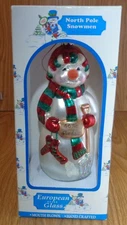 Santa's Best 1997 North Pole Snowmen European Style Glass 7" Christmas Ornament