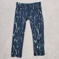 Lululemon Leggings Women 8 Navy Aqua Capri Low Rise Gym Athleisure Yoga Workout
