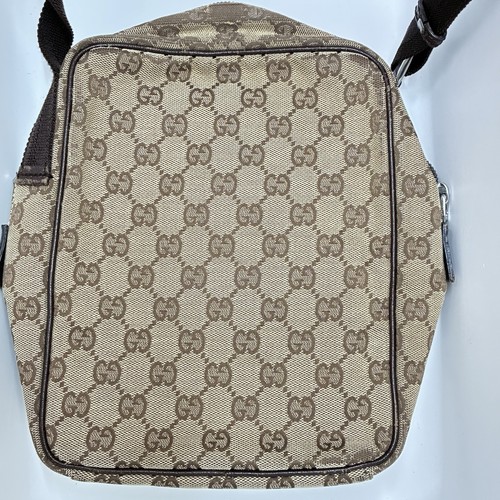 Gucci GG Canvas Brown Shoulder Bag Double Zip Front Pocket Square 03136 - Picture 2 of 19