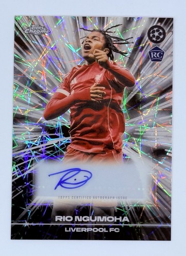 Rio Ngumoha 2025-26 Topps Chrome UEFA UCC Black Lazer RC Auto Rookie Liverpool