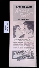 1953 Clorets Chlorophyll Gum BAD BREATH "Kissing Sweet" In SecondsPrint Ad 53695