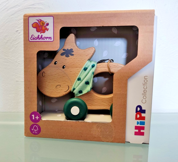 Eichhorn Baby Hipp Schiebe-Esel Schiebetier Holz Silikon 1+ Jahr OVP NEU-image