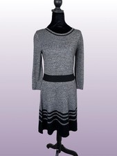 Apt 9 Fit N Flare Charcoal/Black Sweater Dress 3/4 sleeve Lightweight Size Small