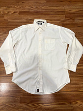 Chaps Ralph Lauren White Solid Cotton Dress Shirt Point Collar Pockets 16 34/35