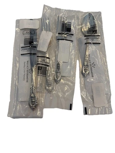 New Wallace Rose Point Sterling Silver 4 Piece Place Setting