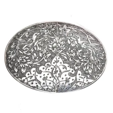 Antique Hand engraved sterling silver 2 part belt buckle