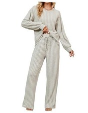 Womens Lounge Set Cute Long Sleeve Pajama Sets Casual 2 Piece Pj Large Apricot