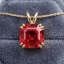 925 Sterling Silver Natural Sapphire Necklace Asscher 15 mm
