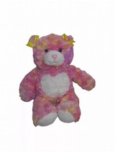 Build a Bear Workshop Pink Heart Bear Plush w/ yellow bows 16" Stuffed Animal