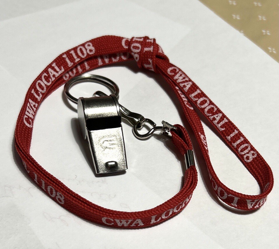 CUSTOM/PROMOTIONAL REFEREE COACH WHISTLE NYNEX VERIZON CWA LOCAL 1108 UNION LOGO
