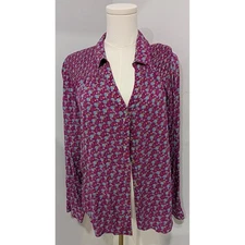 ANTHROPOLOGIE MAEVE Emory Shirt Pink-Purple Geometric Print Button Down Size 14