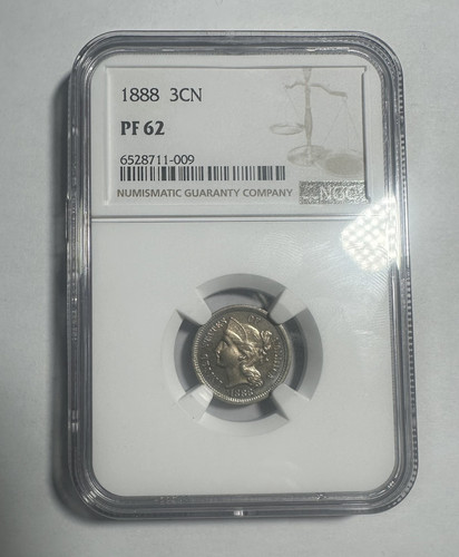 1888 Three-Cent Nickel 3CN Proof PF 62 NGC Monster Blue Sunset Toning Both Sides - Picture 1 of 4