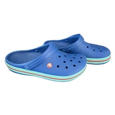 Crocs Crocband Clogs Slip-On Blue Jean Pool Red Striped Womens 9 Mens 11