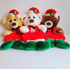 3 Rennoc Santa's Best 19” Teddy Bear Plush Christmas Stockings Tan White Brown 