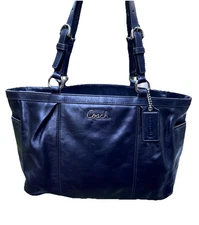 Coach Leather East West Gallery Metallic Blue Leather Tote Shoulder Bag # F17721