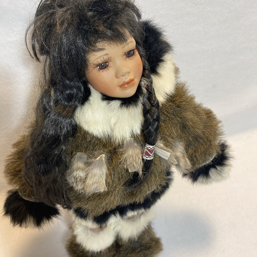 Alaskan Genuine Porcelain Eskimo Doll 16” Authentic Collectible Figurine Stand - Picture 8 of 17