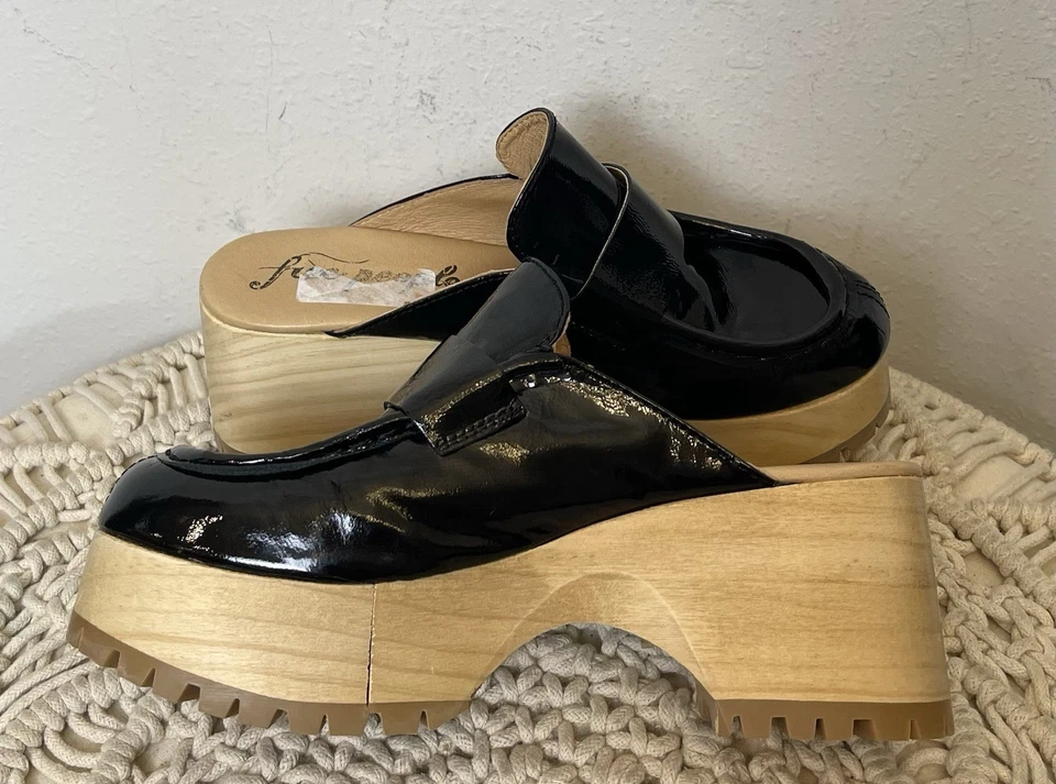 Free People Corbin Platform Loafer Mule Clogs Y2K Patent Leather