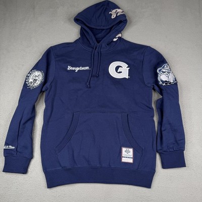Georgetown Hoyas Hoodie Mens Small Blue NCAA Basketball Fleece Mitchell & Ness