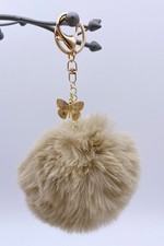 Faux Fur Pom Pom  18K Gold-Plated Butterfly Key Chain Women Bag Charm Car Ring