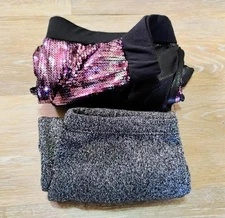 Lot Of 2 Women's Leggings Cherish Small Yelete M/L Silver Purple Sequined