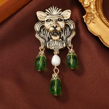 LARGE Vintage Lion Brooch Zodiac Leo Pin Gold Crystal Animal Summer Jewelry Gift