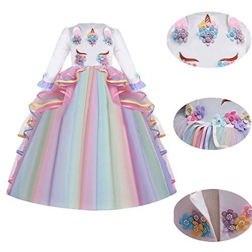 Einhorn Kostüm für Mädchen Geburtstag Festzug Party Kleid 8-9 Jahre bunt - Bild 4 von 5