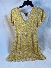 Forever 21 Dress Juniors Sz S V neck Yellow w Flowers