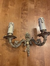 Piękny stary kinkiet świecznik świecznik z brązu 2 ramienny