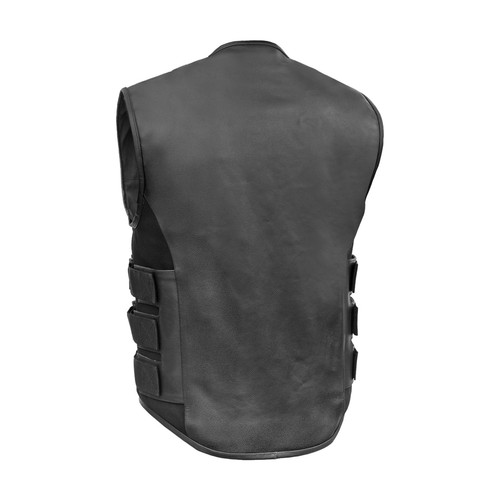 Herren Motorrad Lederweste - schwarze Weste mit Swat Design & verdeckten Taschen - Bild 5 von 11