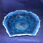 Vintage Fenton Glass Scroll & Eye Pattern Opalescent Footed Vase Blue  C 1960’s