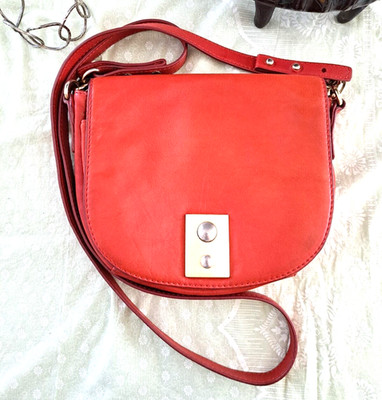 Burnt Orange Red Leather Semicircle Crossbody Flap Push Lock Small Purse J Crew