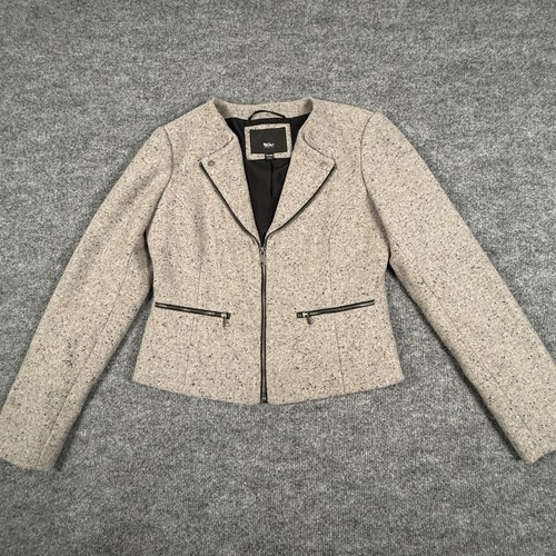 Neloe Jacket Womens Medium Gray Wool Blend Tweed Moto Zip Up Blazer Modern Chic - Picture 2 of 12