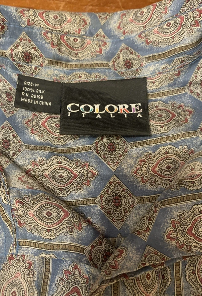 VTG Colore Italia Mens Medium Multicolor Geometric Button Up 100% Silk 1990s - Image 3 of 4