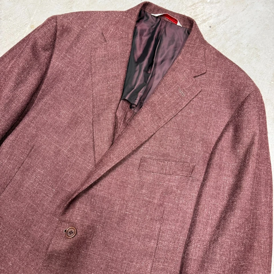 Samuelsohn Wool Linen Silk Blazer Unstructured Sport Coat Current Burgundy 46 R - Image 2 of 4
