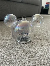 NEW Disney100 Icon Ears Glass Ball Ornament - DISNEYLAND w/Mickey & Minnie Mouse
