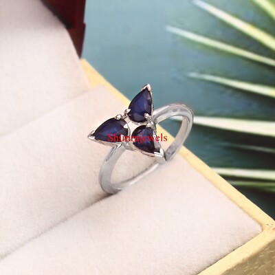 Heated Sapphire Gemstone With 18k White Gold Plated Silver Women's Ring #1240