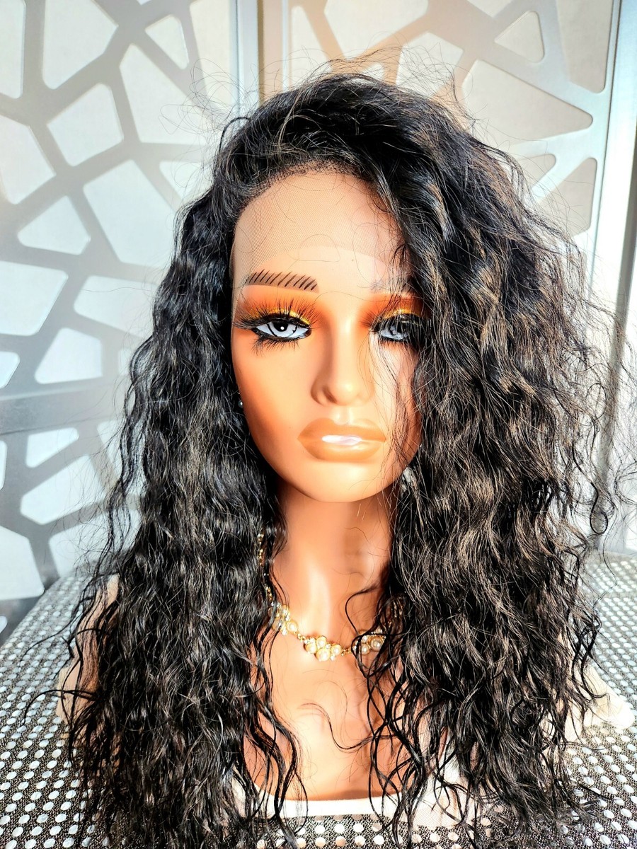 Black Curly Wig, Wavy BlackLace Wig Free Parting wig, 13x6  display picture 3