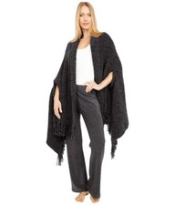 Barefoot Dreams X5412 Womens Black Cozychic Luxe Laguna Fringed Wrap One Size