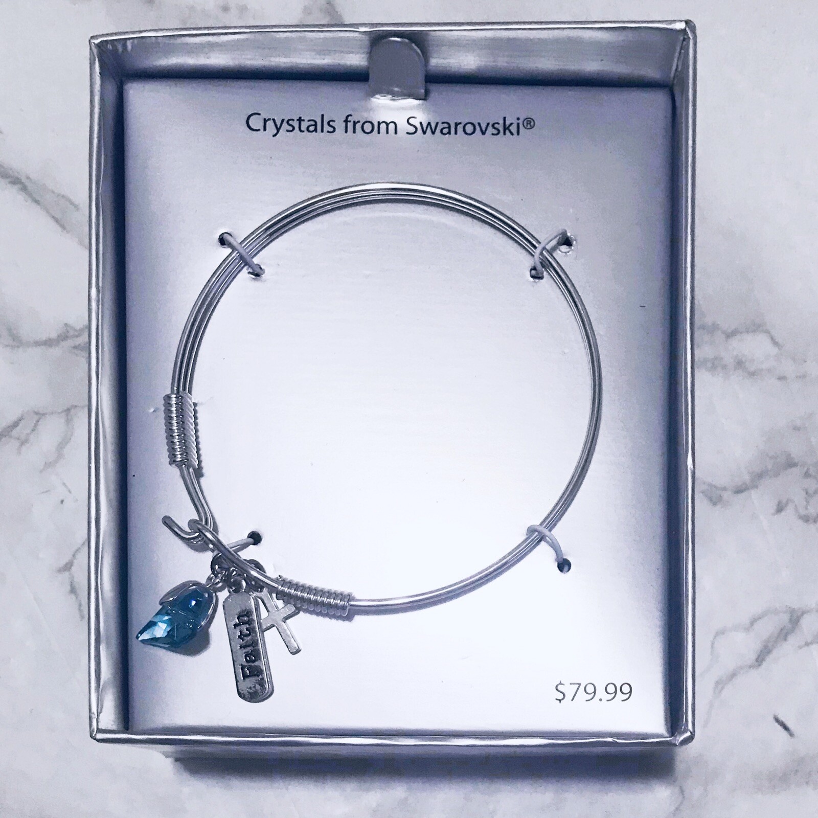 Faith-Inspired Bangle Bracelet with Swarovski Crystal Charms