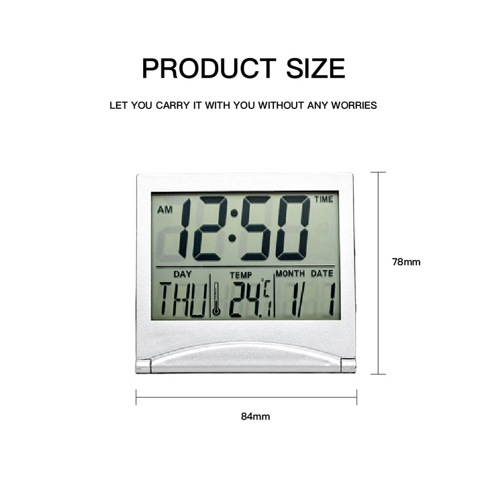 Digital Travel Alarm Clock Foldable Temperature LCD Clock Compact Desk Timer New - Image 4 of 4