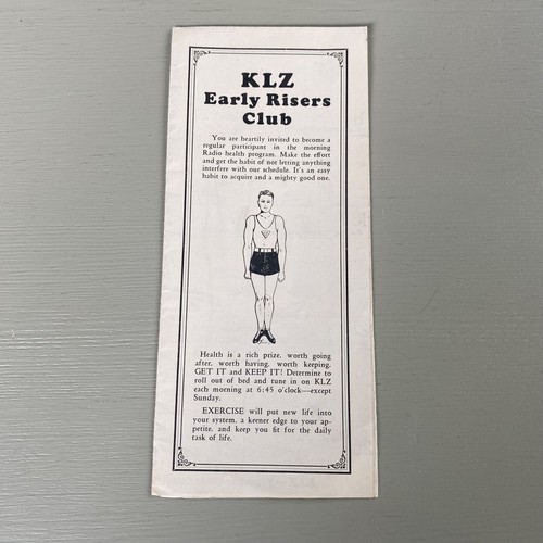 Vintage KLZ Radio Early Risers Club YMCA Denver CO Exercise Chart ...